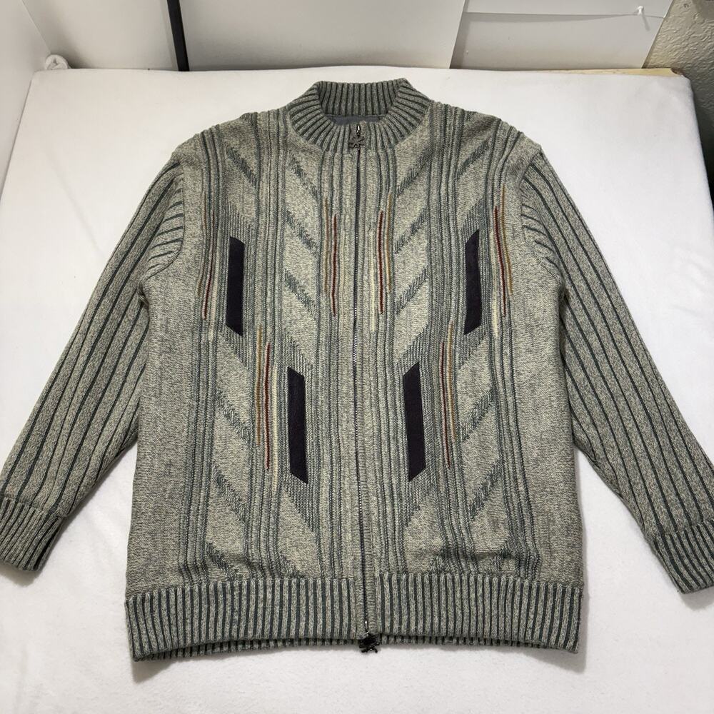 Stacy Adam’s Men’s XL Full Zip Sweater Acrylic Windbreaker Lined Retro Beige